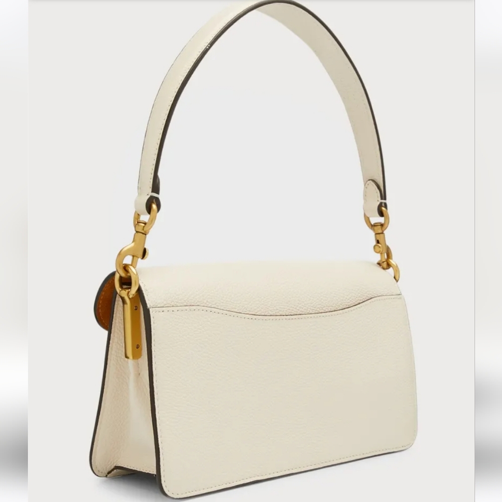 COACH Logo Closure Pebbled Leather Shoulder Bag in white/chalk/brass - Picture 7 of 17